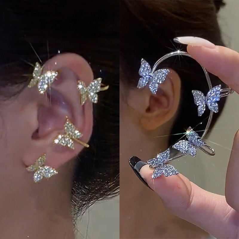 Sparkling Silver Plated Metal Butterfly Ear Clips No Piercing for Women Zircon Ear Cuff Clip Earrings Wedding Jewelry Shopee Philippines