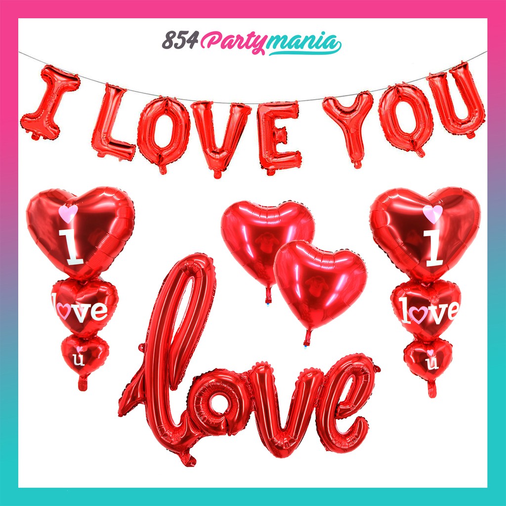 Valentines Day Balloons Foil Heart Set Red Shape Decorations | Shopee ...