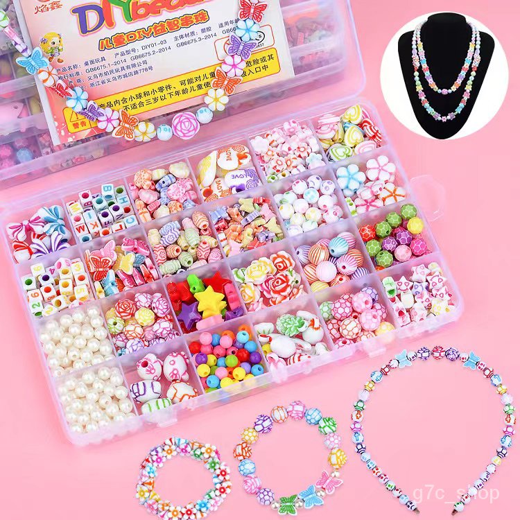 24 grid Beads Set Kids Toy Girls Mix Color Spacer Bead Bracelet Jewelry ...