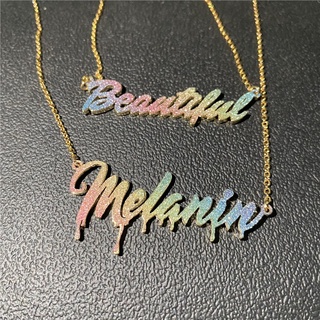 ﹍Custom Name Necklace Stainless Steel Colorful Nameplate Necklaces ...