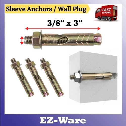 3/8” x 3” (1’s) Sleeve PJ Anchor Wall Expansion Bolt Iron Plug Wall ...