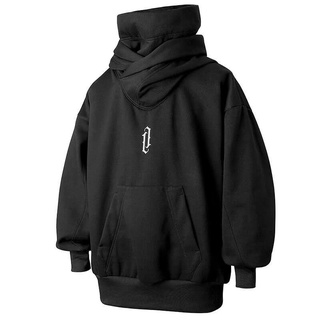 M-3XL】Japanese Harajuku style Oversized big neck hoodie for men Hip Hop  lelaki pullover embroidery sweater men's Korean high-neck long-sleeve  hooded big pocket tide brand Drop shoulder loose hooded top mens