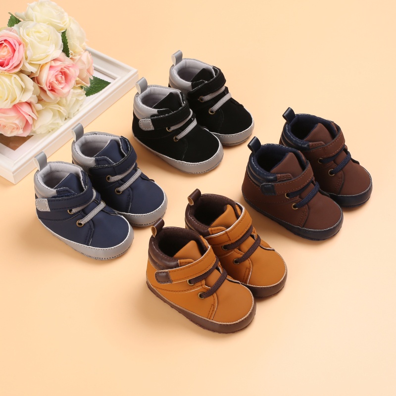 Solid color high top baby shoes Baby boys and girls soft bottom