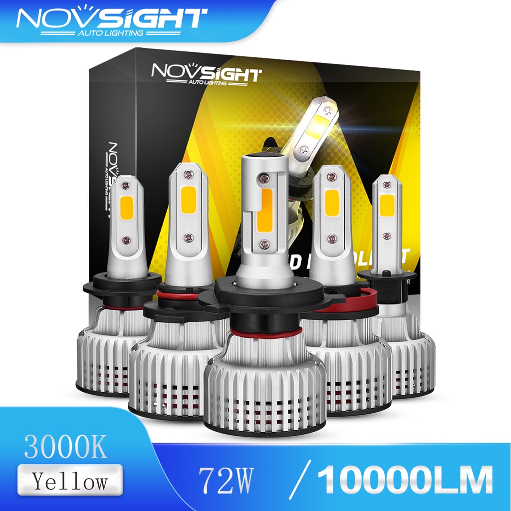 Novsight N12Y H11 H4 3000K Yellow 10000LM 72W Car LED Headlight H1 H3 ...