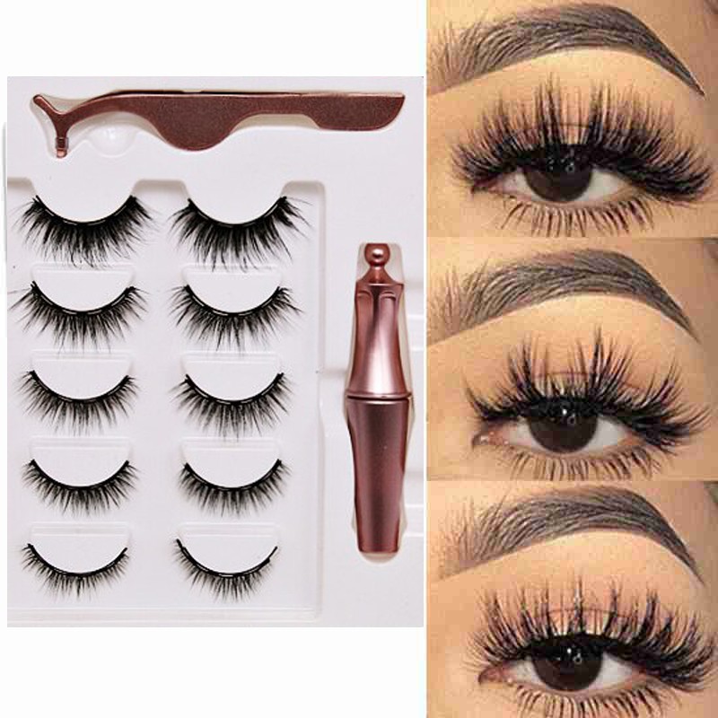 5Pairs Eyelashes Set Natural Lashes With Waterproof Liquid