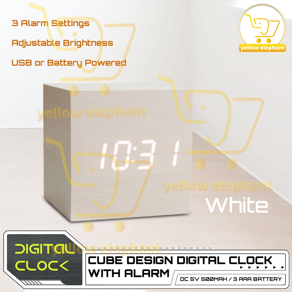 Digital Alarm Clock Cube Wood Design 2021 Upgraded Led Display Usb And ...