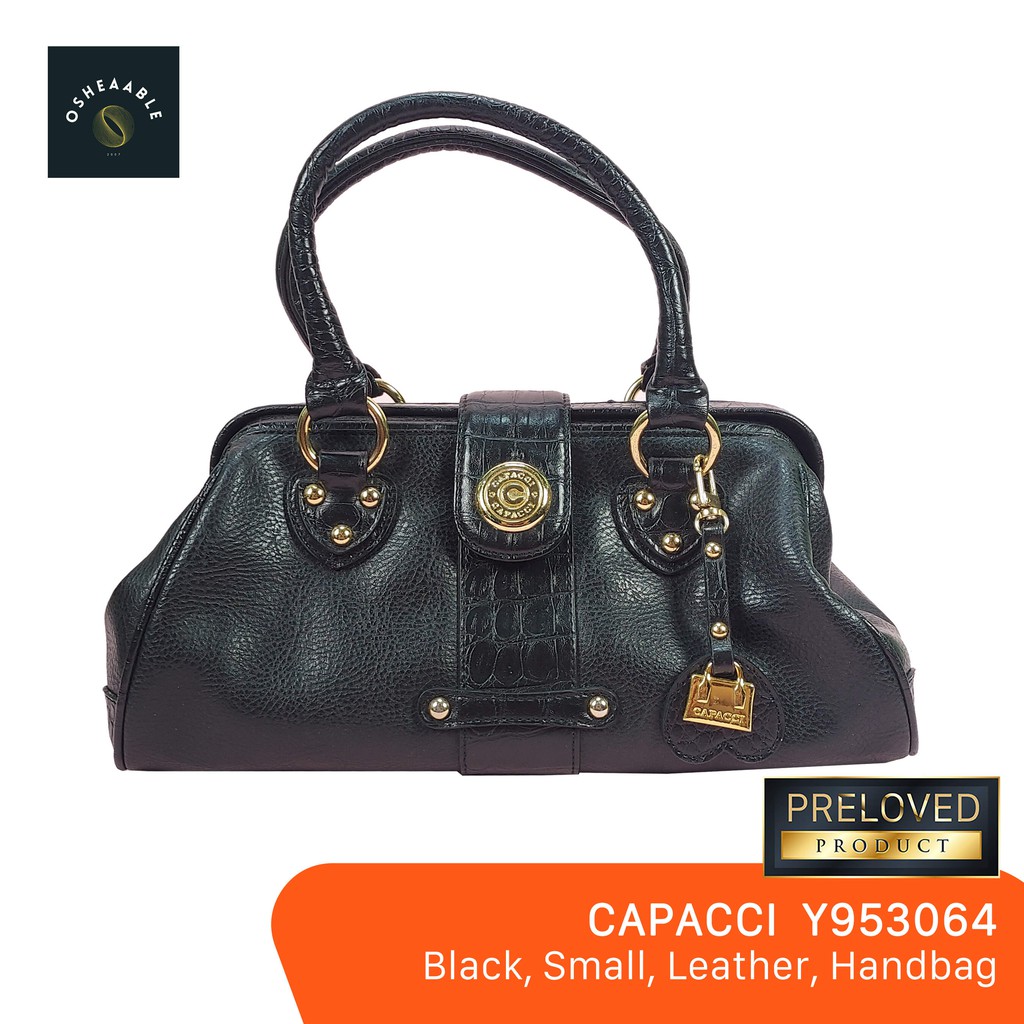 GENUINE Capacci Y953064 Handbag Black Small Leather HandbagBag Bag PRELOVED Osheaable