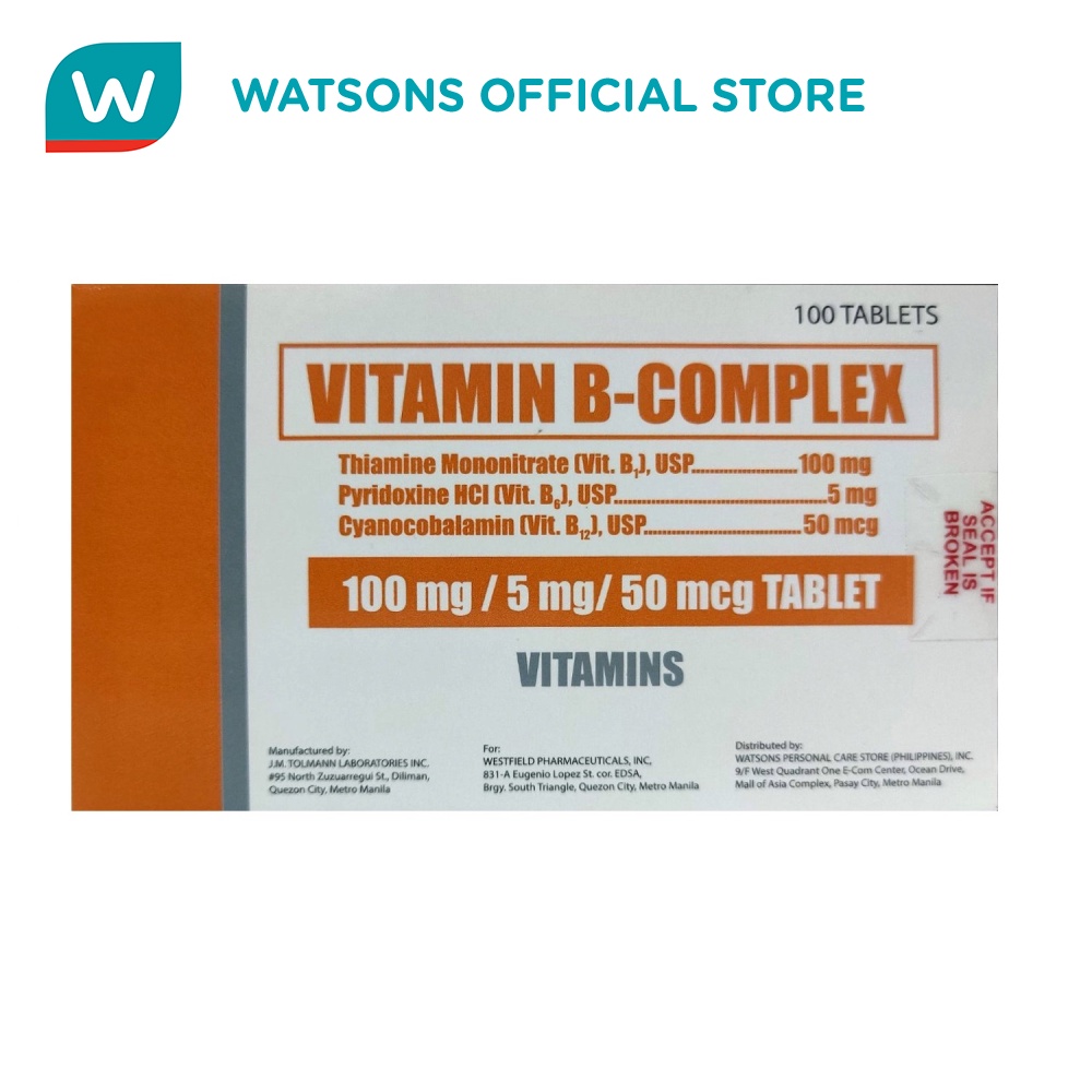 WATSONS Vitamin B-Complex 100 mg/5mg/50mcg Tablet (Sold per Piece ...