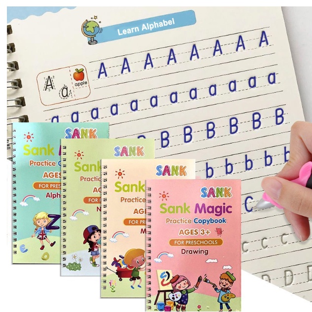 KX 4Books/Set Magic Practice Writing Book Reusable Learning Copybook ...