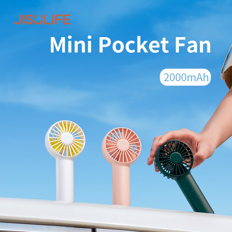 Jisulife Rechargeable Mini Handheld Fan w/ Lanyard 2000mAh Stand Fan ...