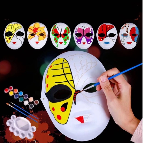 DIY White Mask Halloween White Plain Paper Full Face Opera Masquerade ...