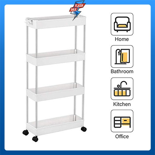 Bathroom Rack 4 Tier Slim Storage Cart Mobile Shelving Unit Organizer