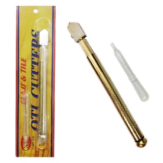 2pc Diamond Antislip Metal Handle Steel Blade Oil Feed Glass Cutter Cutting Tool, Gold