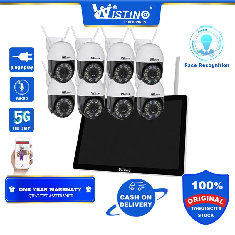 [Delivery in 3 Days]Wistino 4CH 3MP LCD Screen CCTV System Kit CCTV Camera No Wifi Needed