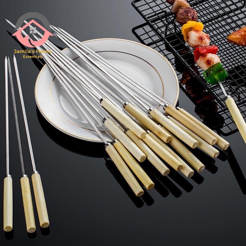 10pcs Stainless Steel BBQ Tools Flat Barbecue Stick Roasting Needle