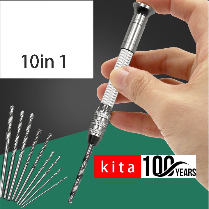 10pcs/set Mini Manual Aluminum Hand Drill Chuck Twsit Micro