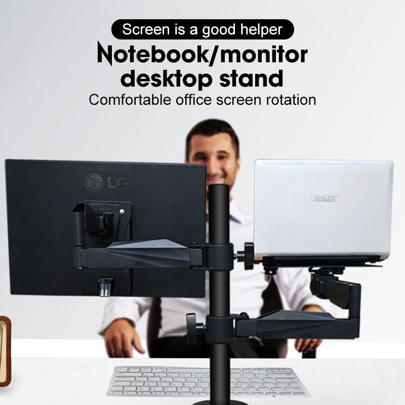 Monitor and Laptop Stand Mount with Tray for 14 27 inch, Adjustable