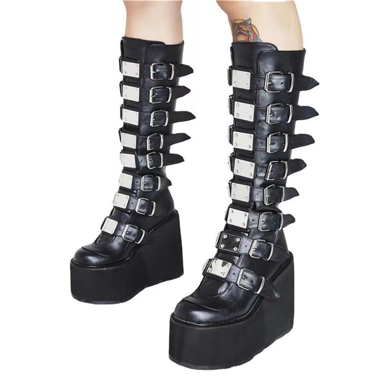 Women Punk Gothic Motorcycle Boots 2022 Platform Chunky High Heel Ankle ...