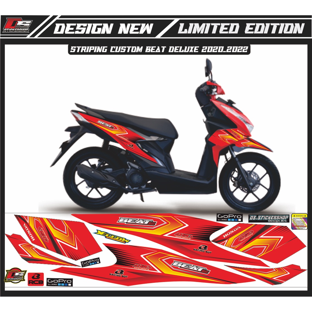 MERAH Red beat deluxe variation striping with yellow trim | Shopee ...