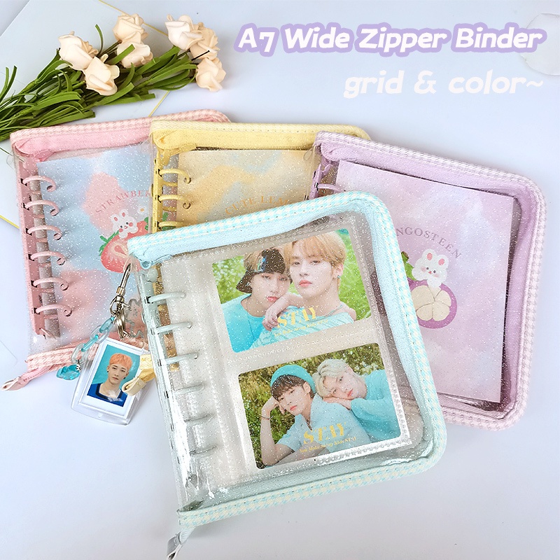 【A7 Wide Zipper Binder With Sleeves】Grid Macaron Glittering Cover Loose ...