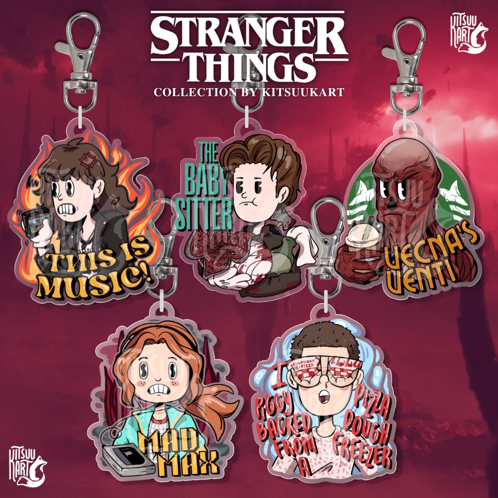 Stranger Things Acrylic Keychain Backpack Hellfire Stationary Keyring ...