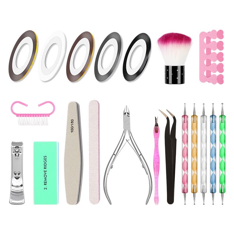 21PC Nail Art Tool Set / manicure peel tool / nail scissors / manicure strips / nail drill pen