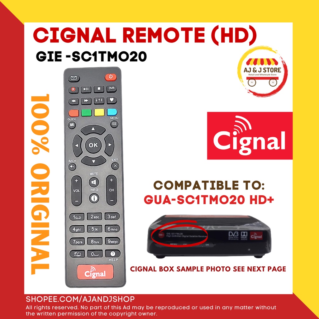 Cignal GIE -SC1TMO20 (BRAND NEW & REPLACEMENT) REMOTE ONLY | Shopee ...