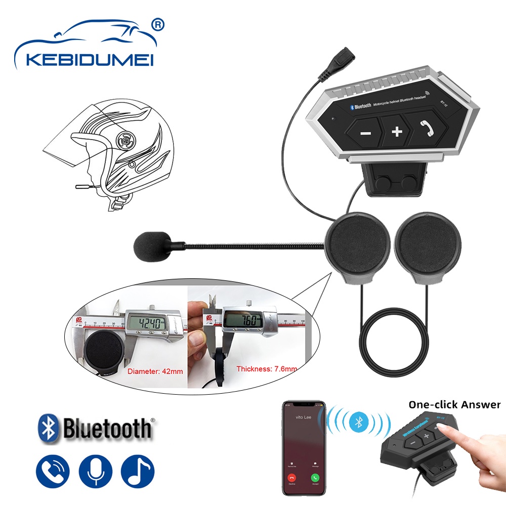 Upgraded Silver Bt12 Motorcycle Bluetooth 5.0 Helmet Intercom Wireless ...