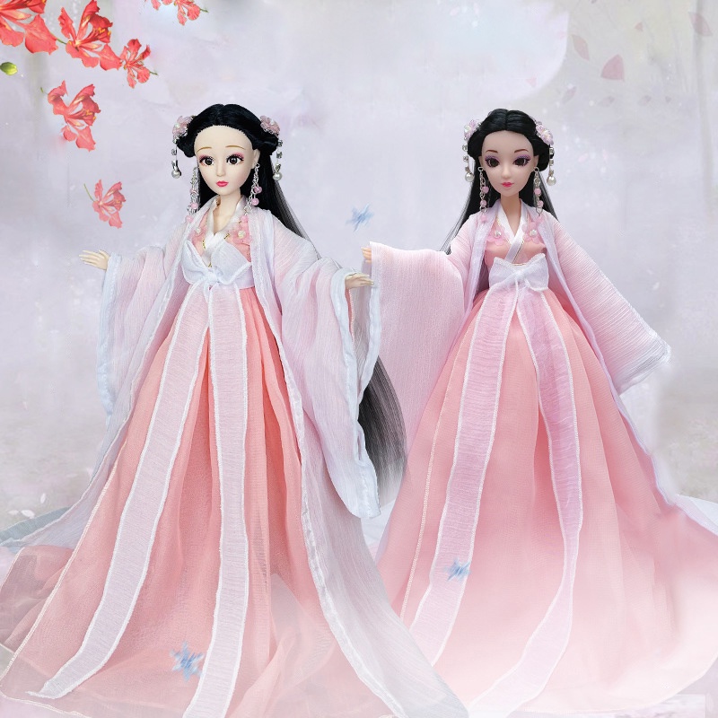 1 6 Scale 30cm Ancient Costume Hanfu Dress Long Hair Fairy Princess Barbi Doll Joints Body Model