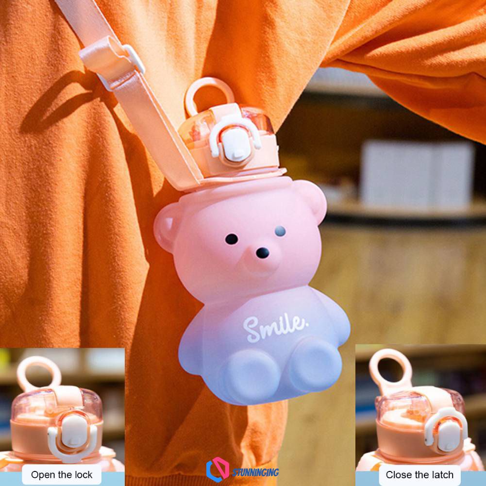 Cute Gradient Color Bear Water Bottle Kids 800ml Tumbler With Straw Bpa ...