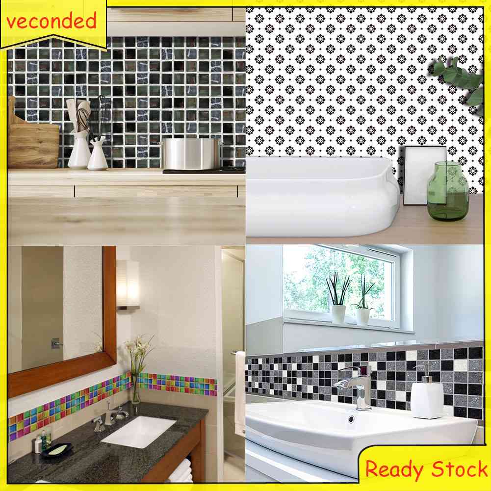 VECONDED 4 Types 19pcs PVC Waterproof Mosaic Tile Wall Sticker Kitchen ...