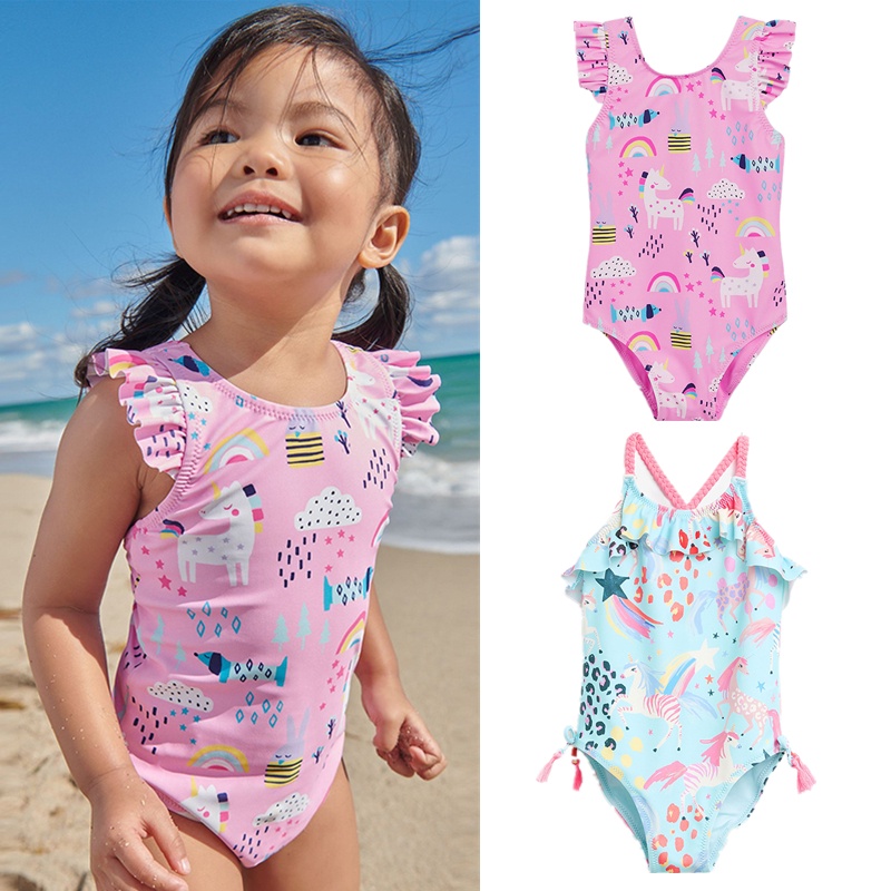 Toddler Swimsuit Baby Girl Unicorn Swimwear Ruffles Sleeveless Swimsuit ...