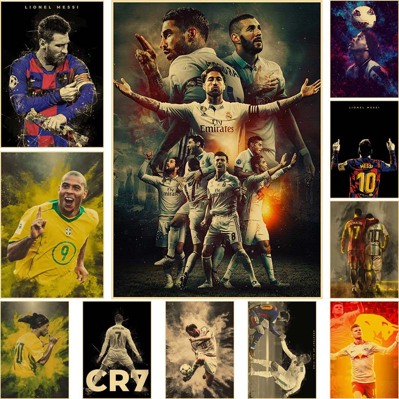 Football Star Soccer Player Posters Retro Kraft Paper Neymar Messi ...