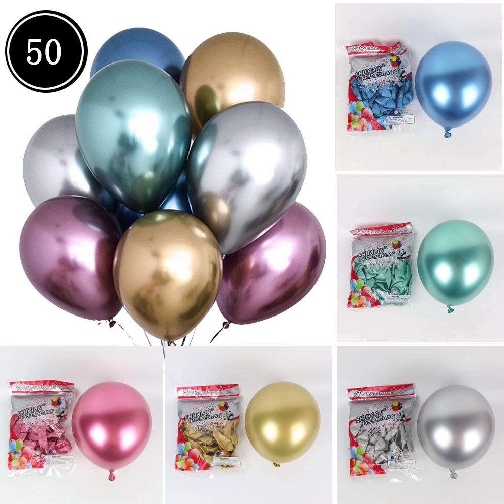 50pcs Glossy Metal Pearl Latex Balloon Thick Chrome Metallic Inflatable ...