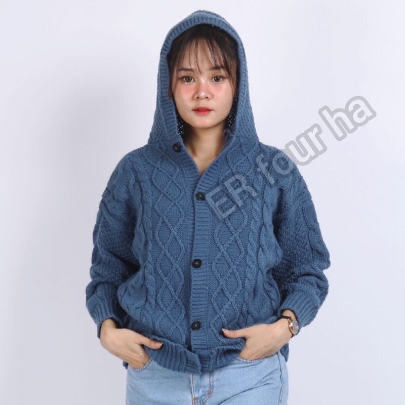 Cardi rajut Cable hoodie (hoodie / sweater / Korean Women's Knit ...