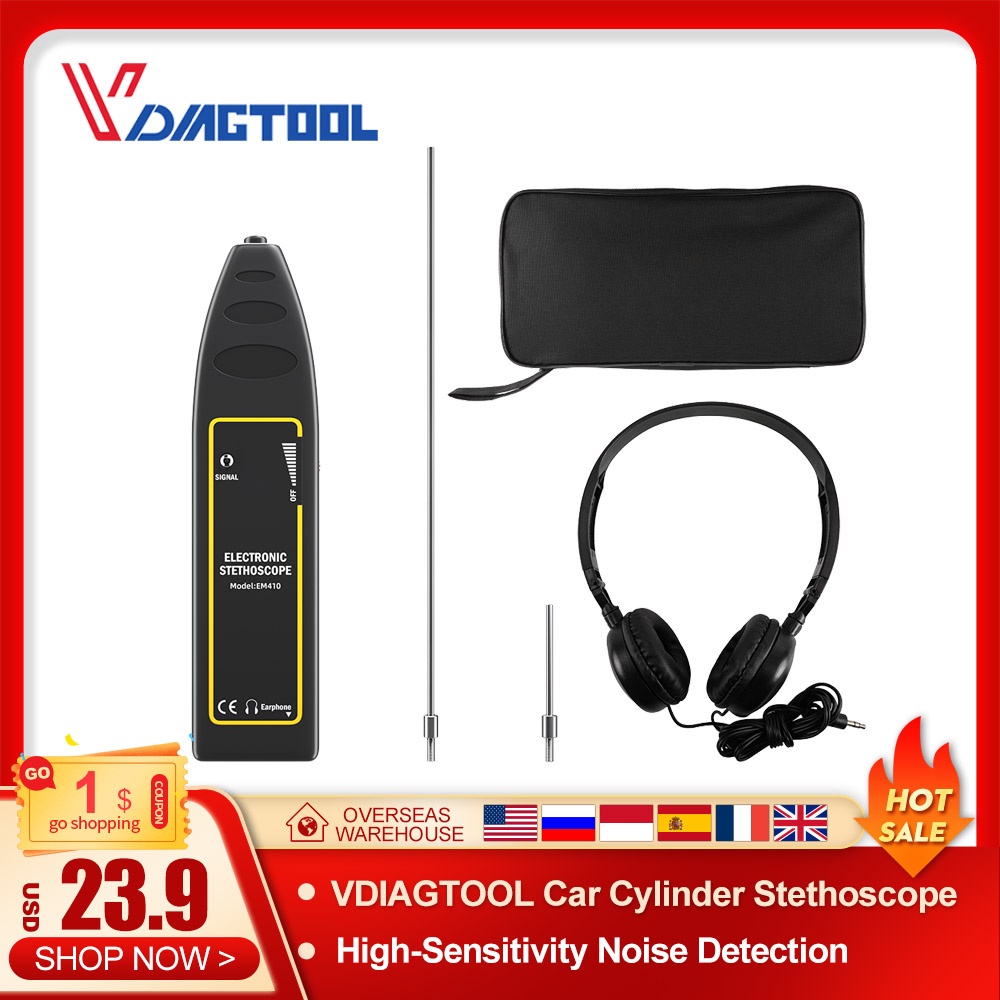 VDIAGTOOL Car Cylinder Stethoscope Engine Analyzer Machine Noise Tester ...