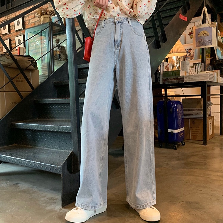 [Huangyoyo]Women korean jeans loose casual high waist straight wide leg ...