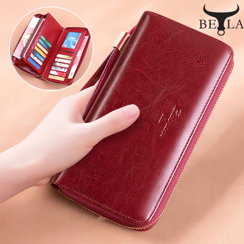 BELA Women Long Wallet Genuine Leather Ladies Purse RFID Antitheft