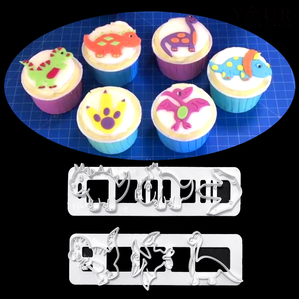 yourfashionlife 2Pcs Dinosaur Emboss Cake Cutter Mold DIY Baking