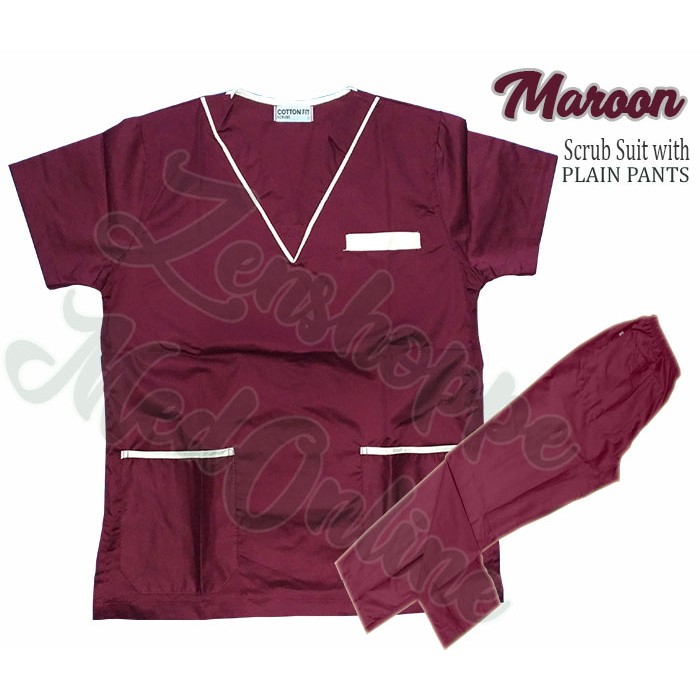 Scrub Suit Set With Piping And Plain Pants Maroon Lcr Shopee Philippines 8672