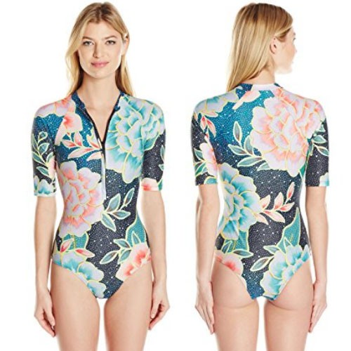 Floral Print One Piece Rashguard With Bow main image 1