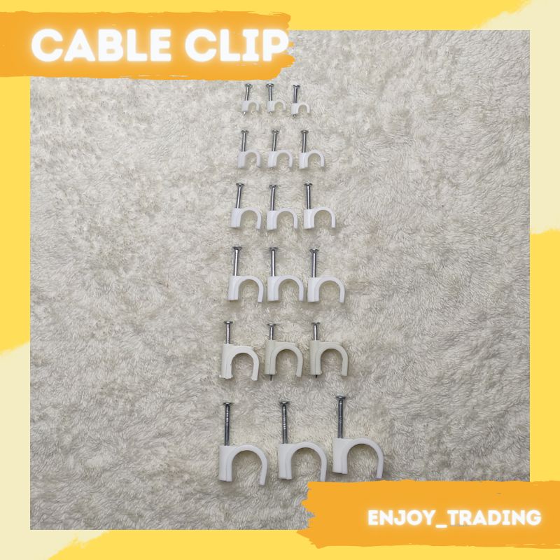 PER PACK (100pcs) PVC Round Cable Clip White With Power Nail | Shopee ...