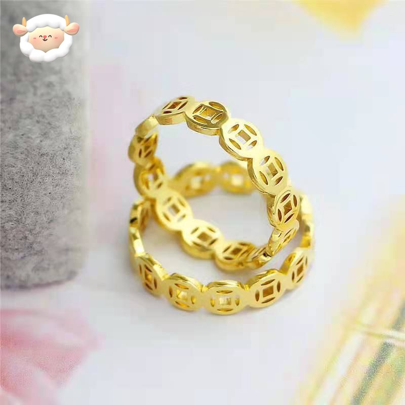 Vintage Titanium Steel Coin Ring Stainless Steel Fortune Transfer Ring ...