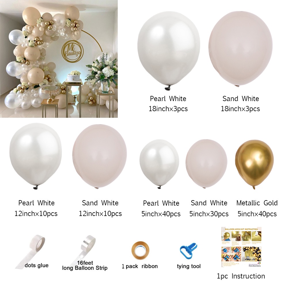 Pearl White Arch Garland Kit Sand White Metallic Gold Latex Balloons ...