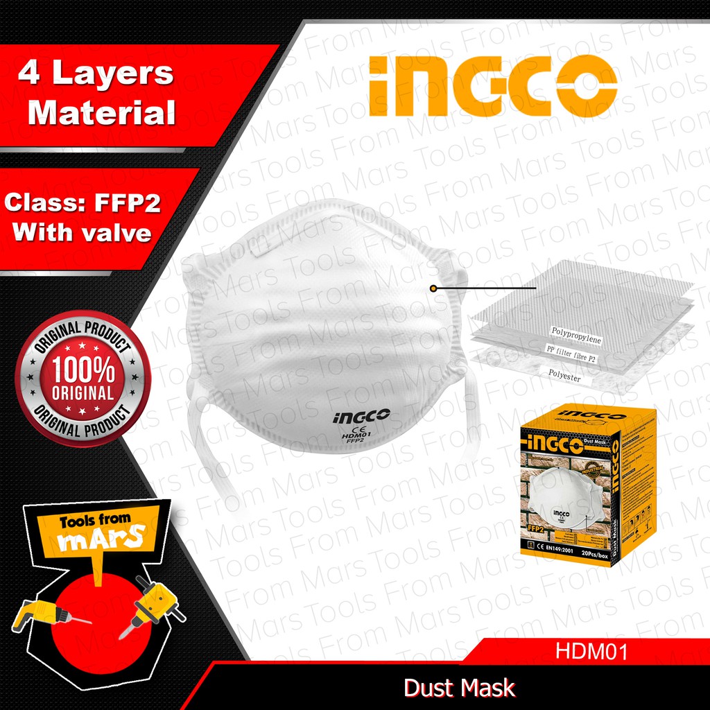 INGCO Dust Mask HDM01 FFP2 Rating (N95) •TOOLS FROM MARS• IHT | Shopee ...