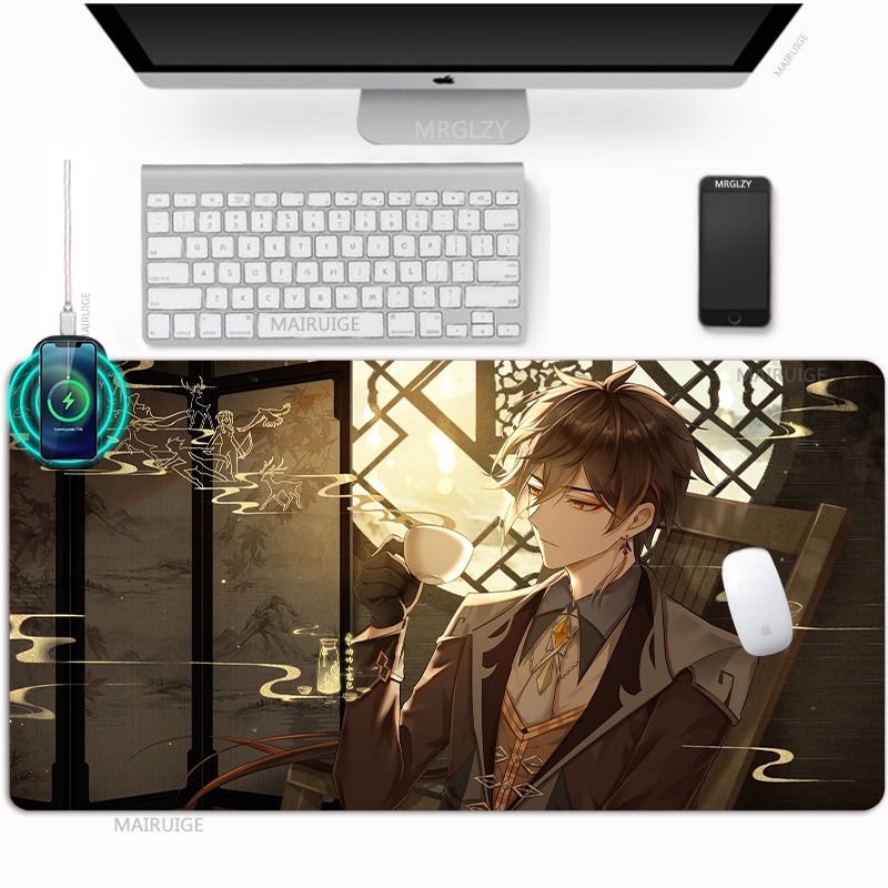 Zhongli Wireless Charging Mouse Pad Genshin Impact Mousepad Mat Large