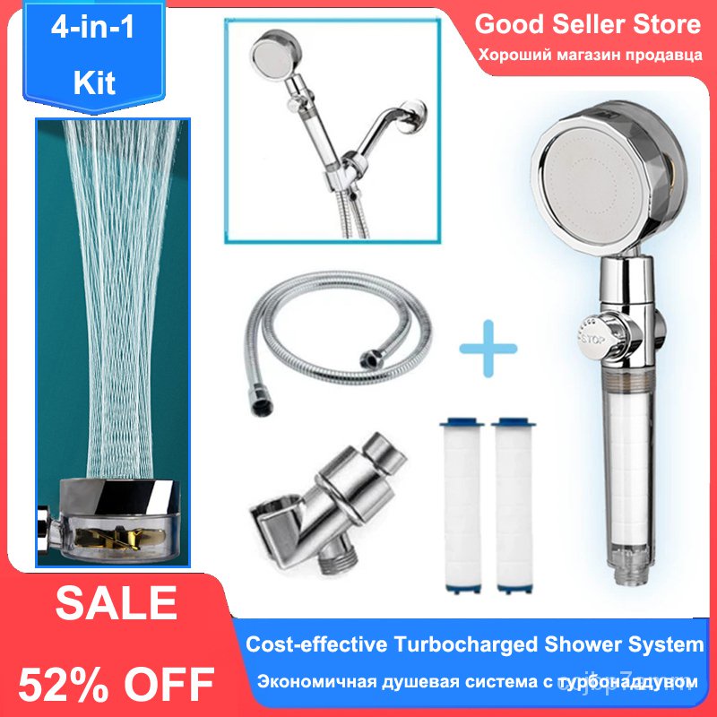 High Pressure Shower Head Water Saving Flow 360 Degrees Rotating With