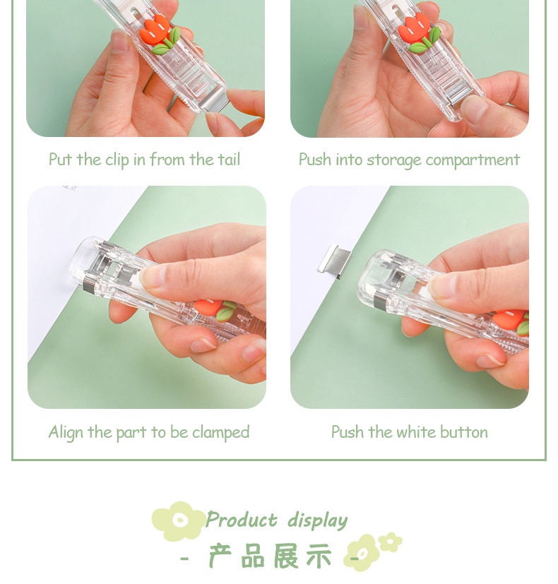 Cute Cartoon Paper Clipper Push Clip Transparent Staplers Student Test ...