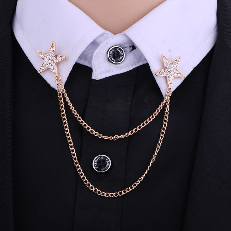 EFAN Korean Star Shirt Collar Chain Brooch Metal Rhinestones Pentagram ...