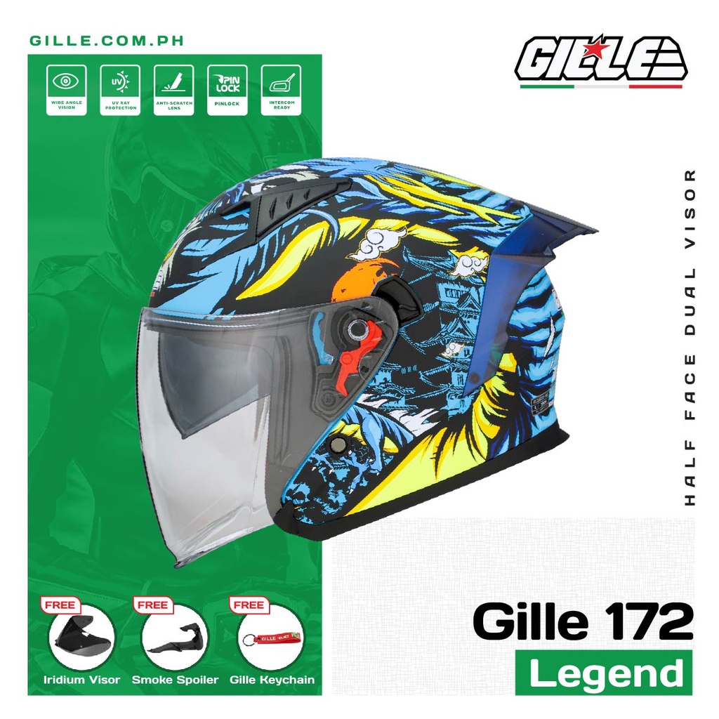 Gille Helmet 172 GVRV1 Legend Motorcycle Half Face Helmet Dual Visor